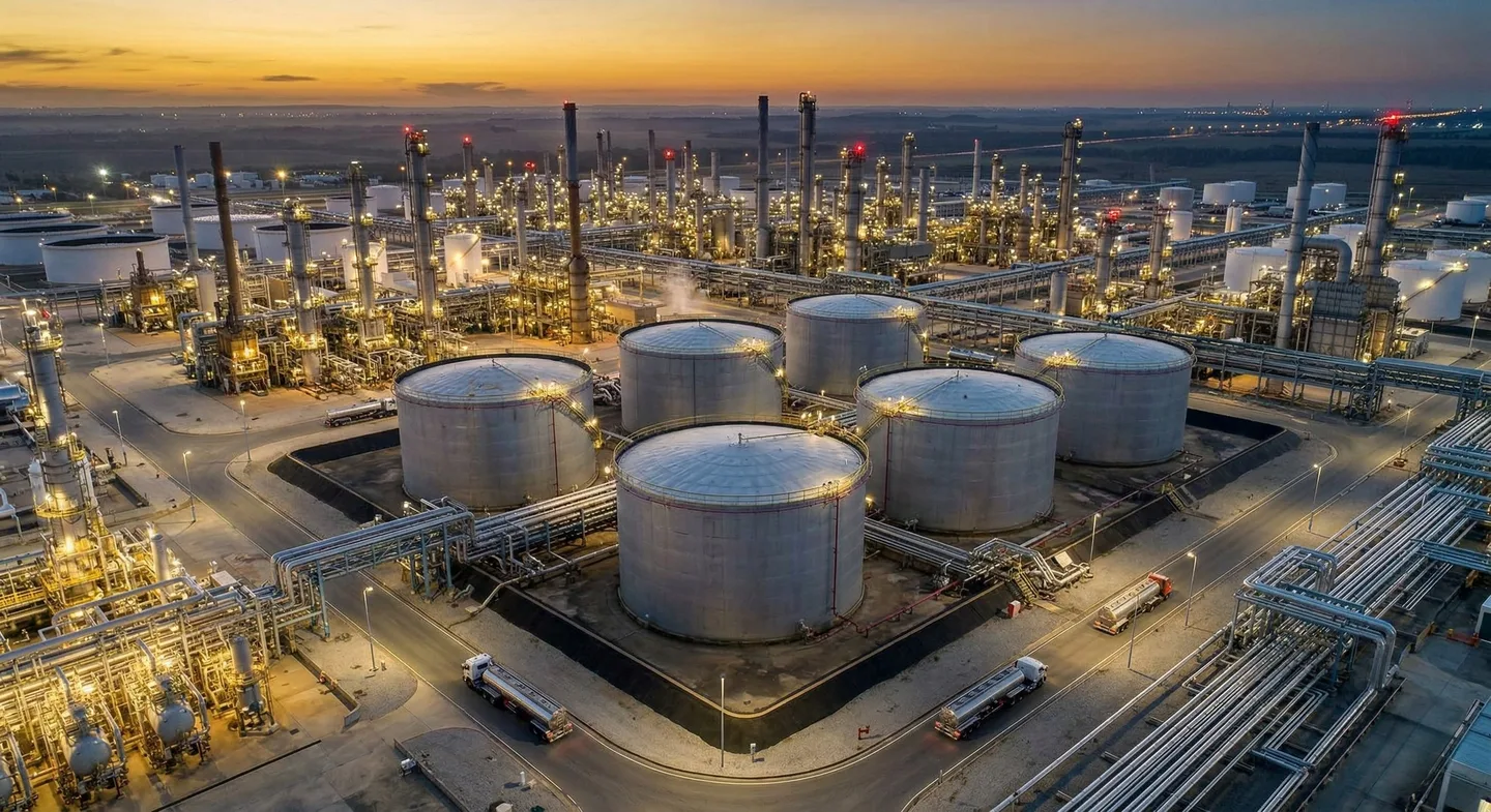 TRIDYN — refinery aerial operations at night