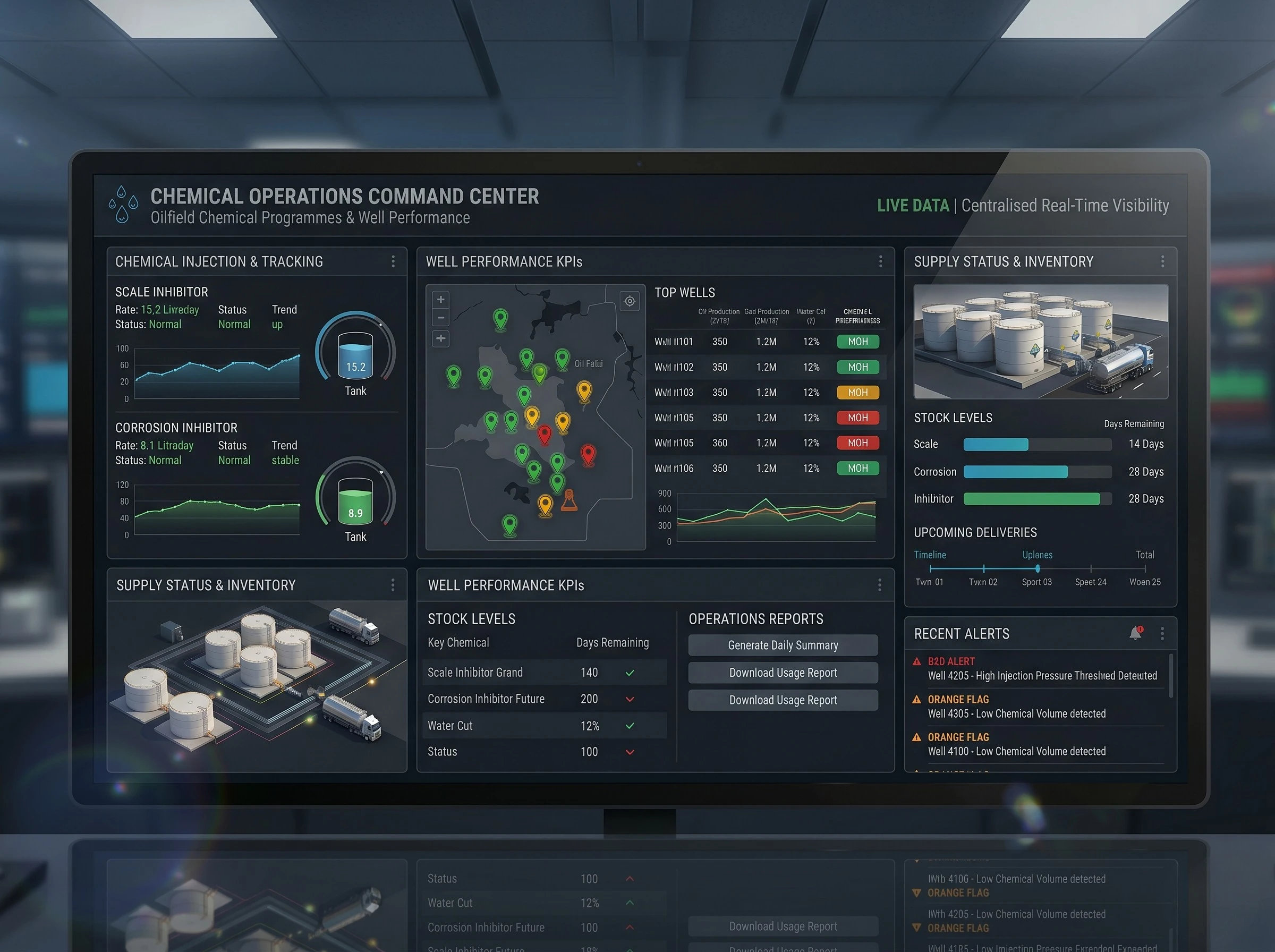 TRIKO Chemical Operations Command Center — real-time dashboard