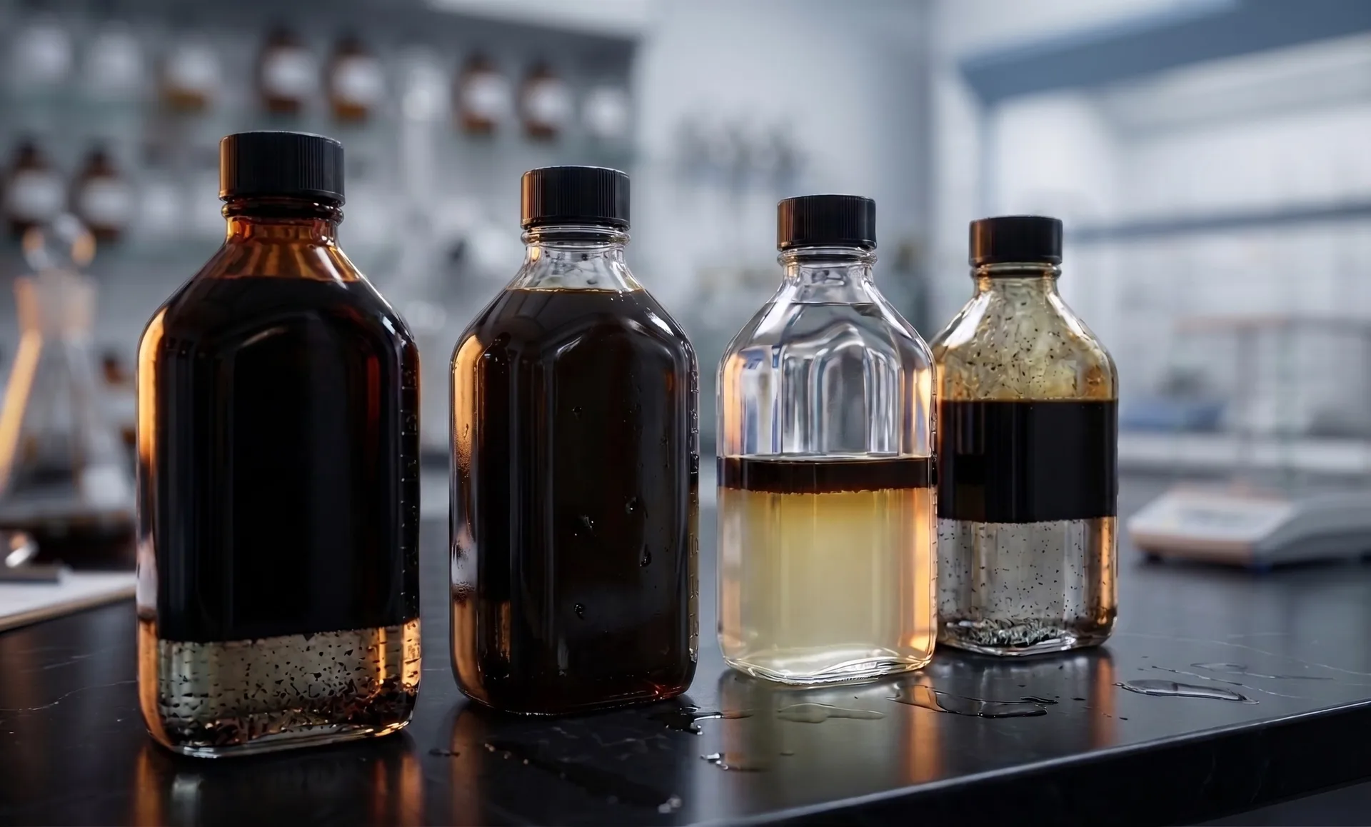 TRIKO precision chemical formulations — oilfield chemistry sample bottles